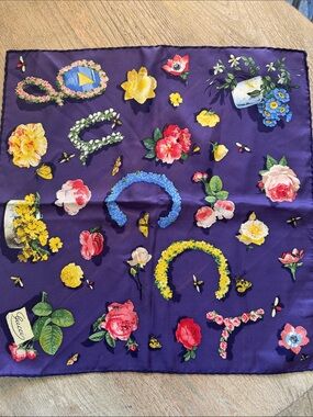 Gucci Purple Floral Letter-Print Silk Scarf